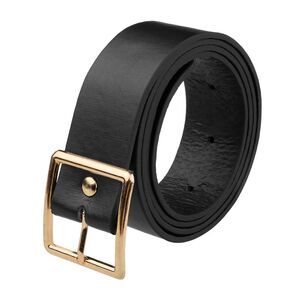 Leather Belts Black Waist Belt with Pin Buckle for Dress Square Gold Buckle